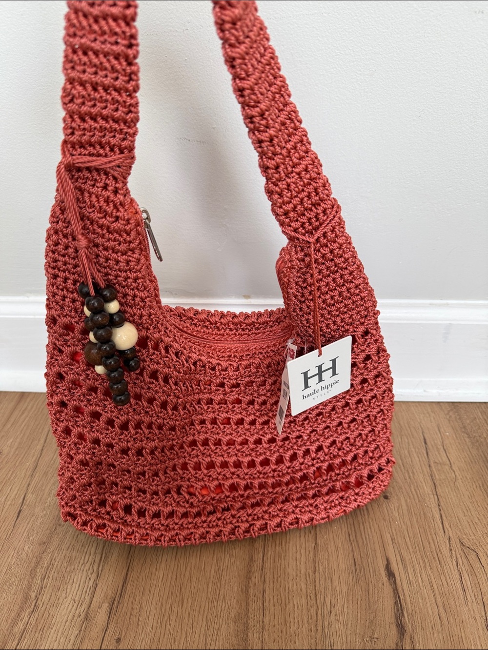 Haute Hippie Coral Crochet Shoulder Bag with Beaded Accent - Picture 2 of 3